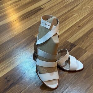 French Connection White and Silver Multi-Strap Ankle Wrap Sandals